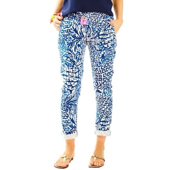 Lilly Pulitzer Aden Linen Pant In Indigo Home Slice size Large